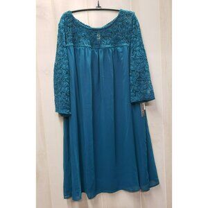 Luxology Teal Dress, 20W, A-Line Fit, Lace Yoke & 3/4 Sleeve, NWT Taste of Teal